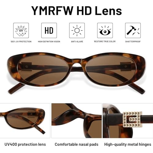 YMRFW Retro Oval Cat Eye Sunglasses for Women Trendy Narrow Small Oval Sun Glasses 90s Vintage Shades - Thumbnail 5