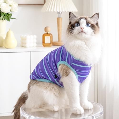 Jialinifery Soft Striped Dog Shirt, Cozy Warm pet Vest for Small Medium Dogs, Classic Puppy cat Clothes for Indoor Outdoor Outfits - Thumbnail 2