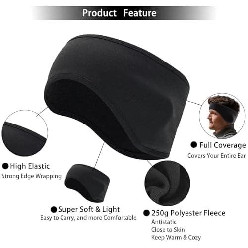 Renil Ear Warmers for Men and Women & Ear Warmers for Cold Weather Headband (Black, One Size) - Thumbnail 2