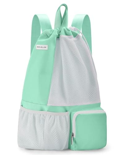 BAVELOE Swim Bag with Wet Pocket, Mesh Drawstring Backpack for Beach, Swimming, Snorkeling, Pool, Gym for Women Men (Mint Green) - Image 1
