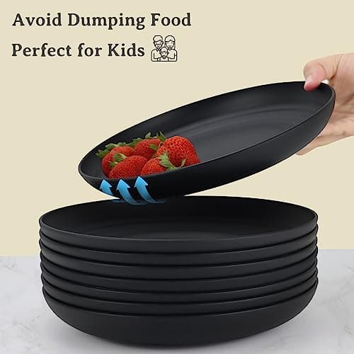 Wrova Wheat straw dinnerware set of 28 - Bowls and Plates Set for Dorm - Microwave and Dishwasher safe dish sets for kitchen,camping,indoors and out doors.Black - Thumbnail 4