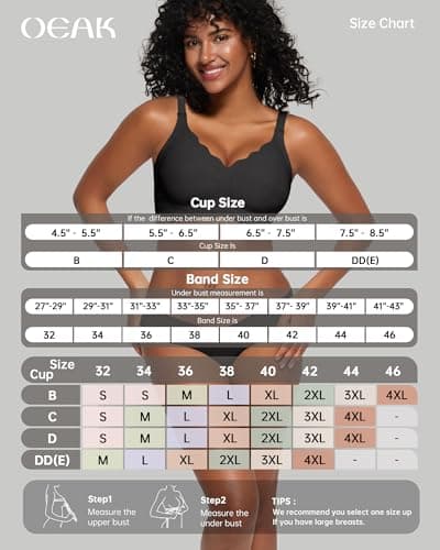 OEAK Women Jelly Bras No Underwire Scalloped Push Up Buttery Soft Tshirt Bra Seamless Full Coverage Convertible Everyday Bra Jacquard Black,4XL - Thumbnail 6