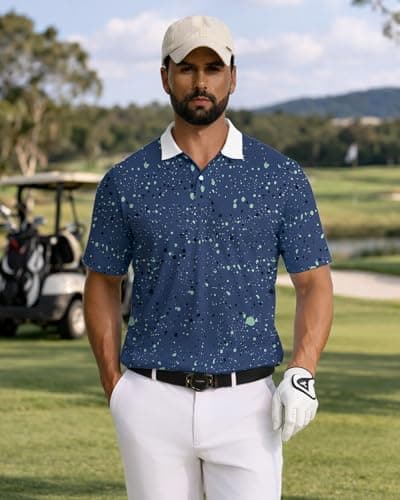 KUYIGO Mens Polo Shirt Quick Dry Moisture Wicking UPF 40+ Performance Short Sleeve Casual Printed Tennis Golf Shirt,M - Thumbnail 3