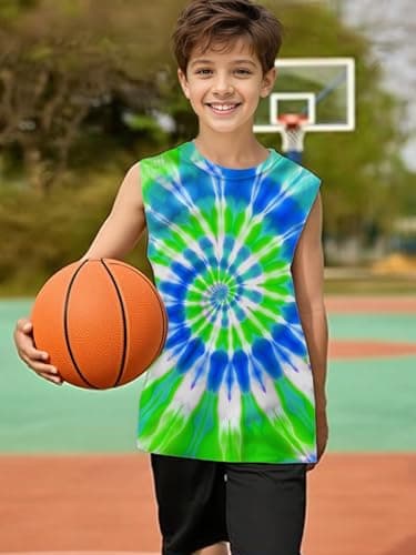 Kids Tie Dye Tank Tops Boys Girls Sleeveless Shirt Toddler Boys Tank Tops Rainbow Tie Dye Shirt Summer Casual Outfits - Thumbnail 5