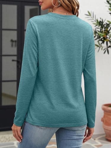 ATHMILE Womens Long Sleeve Tops V Neck Fall Dressy Casual Henley T Shirts Basic Tees Lightweight Tunic Blouse 2026 - Thumbnail 3