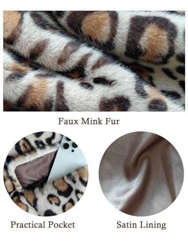 BEAUZSUZSANA Leopard Print Faux Fur Coat Luxurious Long Sleeve Jacket with Pockets Winter Party Blazer Evening Out Coat(Light Leopard,XL) - Thumbnail 4