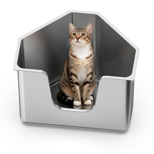 Stainless Steel Corner Cat Litter Box, Metal Litter Box with High Sided, One-piece Corner Cat Toilet, No Assembly Required, Non-Stick, No Odor Kitten Litter Pan, Easy to Clean, for Small Medium Cats