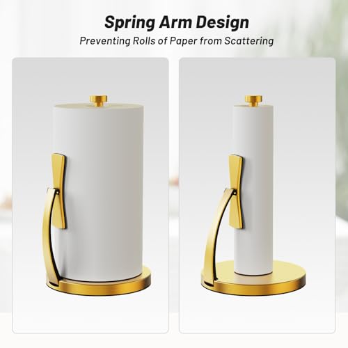 VEHHE Gold Paper Towel Holder Countertop, Spring Activated Arm, Damping - Thumbnail 5