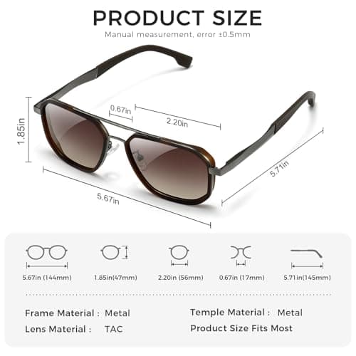 SUNGAIT Polygon Aviator Sunglasses Men Old School Style Adjustable Anti-slip Temples Polarized Lens for Driving Fishing (Gunmetal Frame/Brown Gradient Lens) - Thumbnail 5