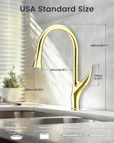 Kitchen Faucet with Pull Down Sprayer, Brass Faucet for Kitchen Sink, Bar Faucet with Ceramic Cartridge,Kitchen Sink for for RV, Bar, Farmhouse, Laundry, Outdoor (Standard, Brushed Zircon Gold) - Thumbnail 2