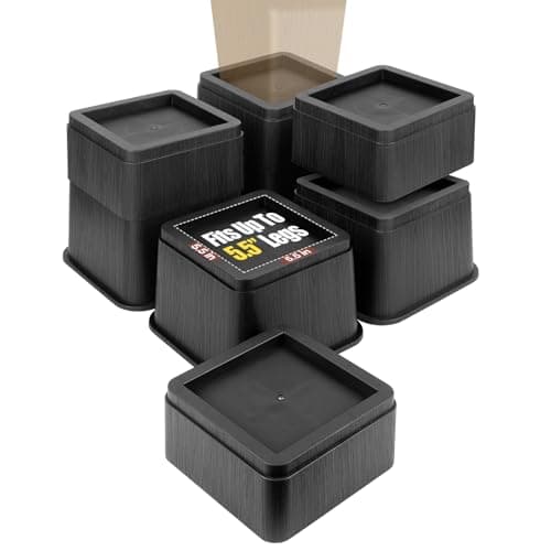 NKPOPHETE 8 inch Bed Risers Adjustable Furniture Risers - Heavy Duty Non-Slip Lift Supports for Beds/Couches/Sofas, Durable Square Design with Creates Storage Space (4 Pack Black, Huge5.5× 8 inch) - Image 1
