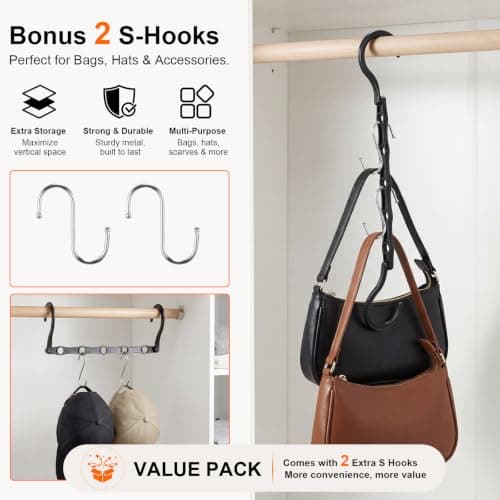 6 Pack Black Space Saving Hangers for Closet Organizers and Storage, 9.4 inch with 5 Enclosed Anti-Slip Hole, Clothing Hangers for Small Apartment & Small Closets and Dorm Room Essentials - Thumbnail 4