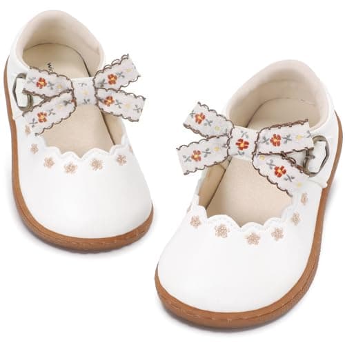 WIDE TOE BOX Toddler Girl Mary Jane Dress Shoes Wide Ballet Flats for Girls Party School Shoes White Toddler 6 - Image 1