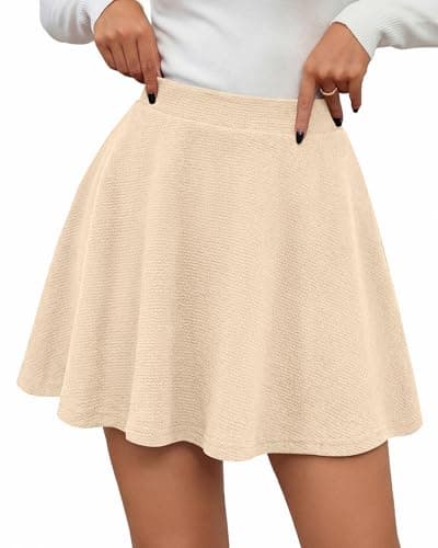 BTFBM Mini Skirts for Women Trendy Flared Basic Versatile Skorts Skater Tennis Fall Skirt with Shorts Underneath 2026(Apricot, Medium) - Thumbnail 4