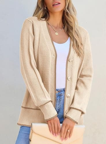 Dokotoo Short Cardigans for Women Open Front Lightweight 2026 Fashion Solid Color Spring Knit Sweaters for Summer with Pockets,Apricot Small - Thumbnail 2