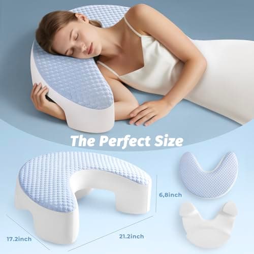 Baigee Side Sleeper Pillow for Adults with Arm Hole – Pillow for Side Sleepers to Improve Breathing, Relieve Neck, Shoulder and Knee Pain, Reduce Facial Compression (Blue,17"x21") - Thumbnail 4