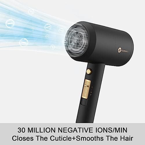 slopehill Professional Ionic Hair Dryer, Powerful 1800W Fast Drying Low Noise Blow Dryer with 2 Concentrator Nozzle 1 Diffuser Attachments for Home Salon Travel (Black) - Thumbnail 3