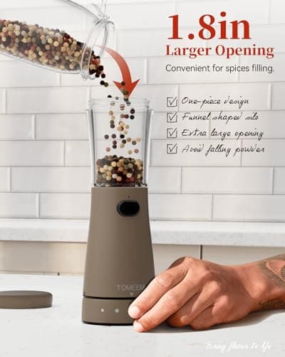 Electric Salt and Pepper Grinder Set with Storage Base, Stainless Steel Rechargeable Salt and Pepper Grinder Set with 4.5 oz Large Capacity, 1.8" Wide Mouth, Adjustable Coarseness, Ideal for Kitchen - Thumbnail 5