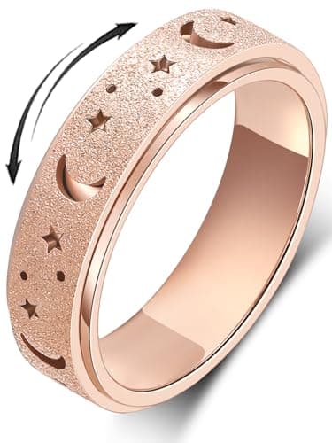 MHWTTY Anxiety Ring for Women Fidget Toys Adults Ring Stainless Steel Spinner Rings Fidget Rings Gift for Women Men Moon Star Rose Gold Size 9 - Image 1