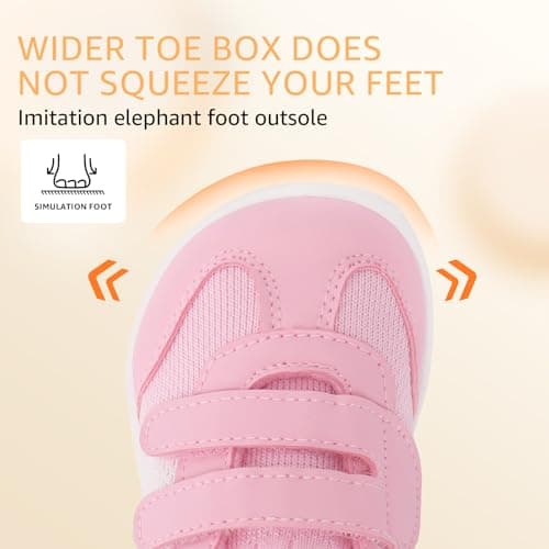 STQ KIDS Toddler Wide Toe Box Shoes Toddler Girls Barefoot Shoe Sneakers Kids Tennis Non Slip Breathable Comfortable First Walking Daily Wear School Activities Outdoor Water Pink Infant Size 4 - Thumbnail 5
