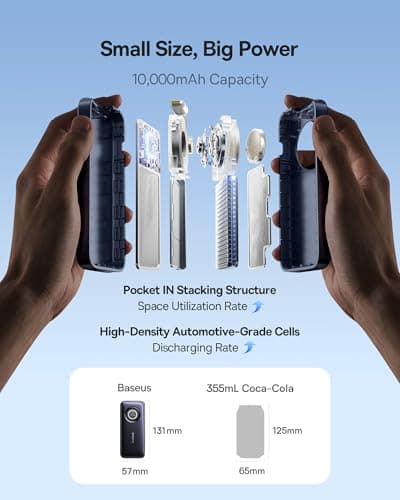 Baseus Enercore Power Bank, 10000mAh Fast Charging Portable Charger Built-in 45W Retractable USB-C Cable, Battery Pack for iPhone 16/15 Series, Samsung, Google Pixel, iPad, AirPods, Drone, Go Pro - Thumbnail 3