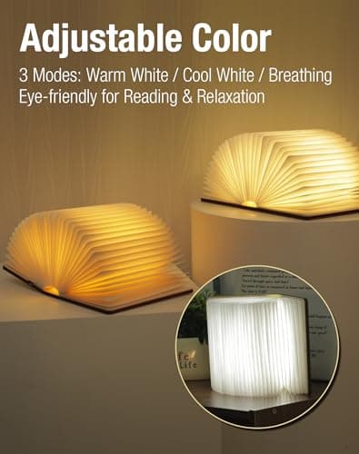 ZBOLE 5.7 Inch Wooden Book Lamp - Portable Folding LED Book Light for Reading, Home & Library Decor, Unique Gift for Book Lovers, Magnetic Night Light (Walnut) - Thumbnail 4