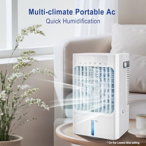 Portable AC Fan, Mini Air Cooling Fan with 3 Speeds,Air Conditioner with 120° Oscillating & 1-8H Timer, Air Cooler Fan with cooling mist,Ventilador portatil de CA for Bedroom Office-900ml water tank - Thumbnail 3