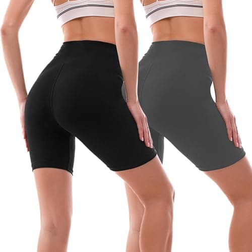Ipletix 2 Pack Biker Shorts Women, 6" High Waisted Yoga Running Workout Spandex Shorts Black/Grey - Image 1