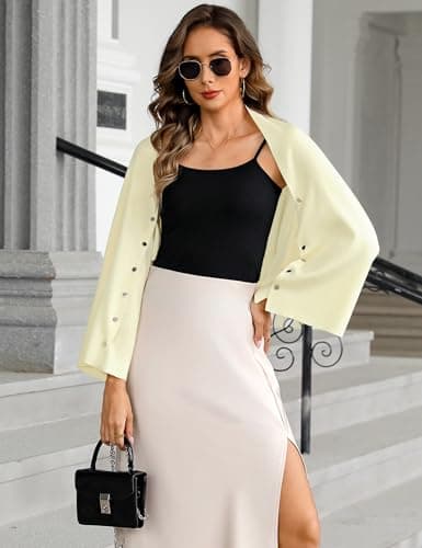 Totatuit Womens Cropped Cardigan Shrug 2-in-1 Y2K Knit Wrap Shawl Open Front Long Sleeve Sweater for Spring Fall Black L - Thumbnail 4