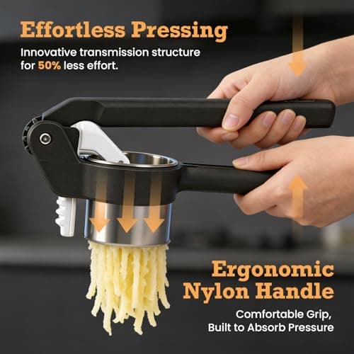 Potato Ricer - Betso Effortless Double-Gear Potato Ricer and Masher - Heavy-Duty Vegetable Press for Perfect Mashed Potatoes, Dishwasher Safe - Thumbnail 2