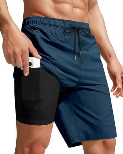 9 Inch Men Swim Trunks Compression Liner Quick Dry Swimwear Bikini Swimsuit Bathing Suit Beach Water Shorts Gym Essential Running Accessories Workout Must Have Athletic Necessities Yoga Stuff Gear - Image 1