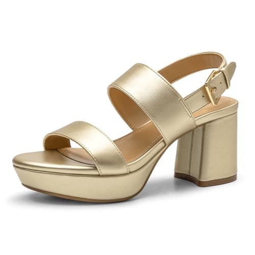 Athlefit Gold Platform Heels for Women Chunky Block Open Toe Heeled Sandals Comfortable Dress High Heels for Prom Wedding Size 6 - Image 1