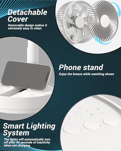 KASYDoFF Desk Fan, 8-Inch Oscillating Portable Fan Rechargeable, 24H Run, 90° Rotate Small Fan for Bedroom, 4 Speeds＆8H Timer Quiet Mini Travel Fan, Battery Powered USB Fans for Office＆Home, White - Thumbnail 5