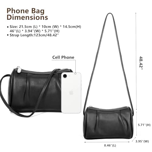 Women's Small Genuine Leather Crossbody Bag Black Barrel Hobo Purse for Evening Dating Night Out Social Gatherings Minimalist Design Just Essentials - Thumbnail 4