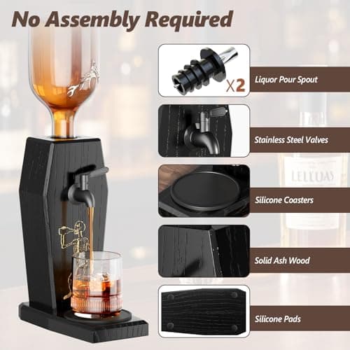 Leakproof Ash Wood Whiskey Liquor Dispenser,Novelty Alcohol Dispenser for Bourbon,Vodka, Wine and Spirits,Fun Bar Accessories for Home Bar,or Man Cave,Ideal Whiskey Gifts for Men,Father's Day - Thumbnail 2