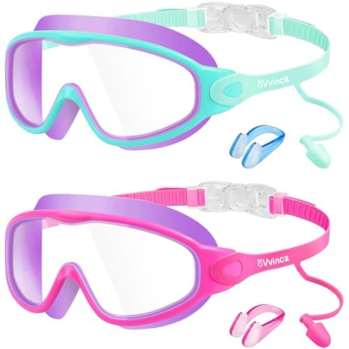 Kids Swim Goggles for 3-15, Kids Goggles with Earplugs& Nose Clip Wide View