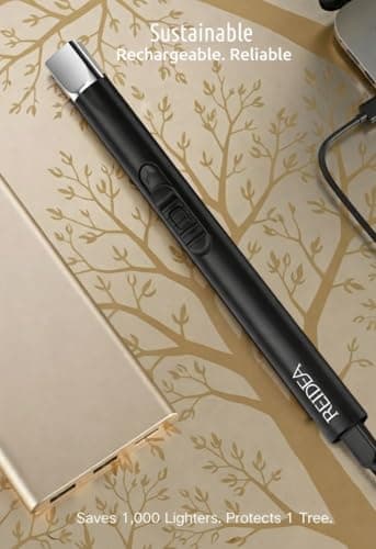REIDEA 2 PCS Electronic Candle Lighter Arc Windproof Flameless USB Rechargeable Lighter with Safe Button for Home Kitchen (S4, Pitch Black) - Thumbnail 3
