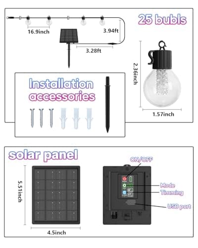 Solar String Lights Outdoor Waterproof,50FT 25LEDs Warm White & Multicolor Hanging Lights G40 Globe Solar Powered String Lights Outdoor with 8 Modes,Timer,Solar String Light for Outside Patio Yard - Thumbnail 2