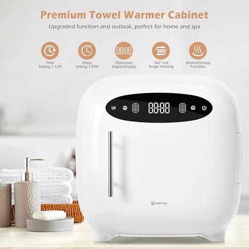 Keenray Hot Towel Warmer Cabinet, Professional Spa Towel Warmer with Digital Screen, Adjustable Timer and Delay, Customized Fragrance, Heat Dry & Wet Towels for Spa, Salon, Home 14 L Snow White - Thumbnail 2