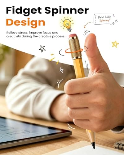 OMOTON Stylus Pen for iPad 2018-2026, SP02 Pencil with Fidget Spinner, Tilt Sensitivity & Palm Rejection, Long Battery for iPad Pro/Air/Mini，Unique Gift for Study, Work & Daily Use - Yellow - Thumbnail 2