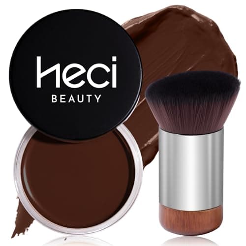 HECI BEAUTY Cream Bronzer with Brush, Creamy & Highly Pigmented Formula, Blendable Cream Contour Makeup with a Natural, Matte Finish - Buildable Formula for Shimmer-Free, Deep, 0.7 Oz