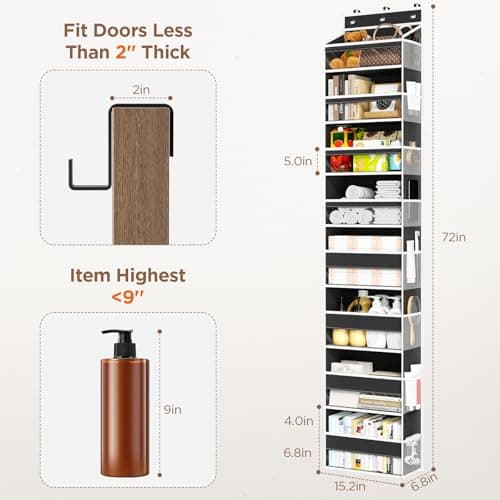 Mefirt Over The Door Organizer, 8 Shelf Door Hanging Organizers with 8 Large Capacity Pockets, Back of Door Organizer Storage Hanging Shelves for Closet Bathroom Bedroom Nursery - Thumbnail 3