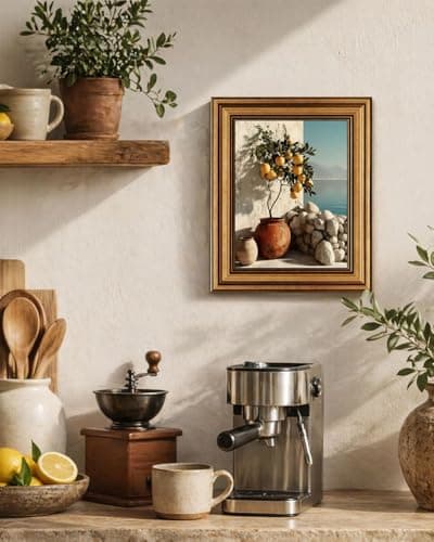 Gold Framed Wall Art, Vintage Mediterranean Lemon Tree Canvas Prints, Coastal Summer Picture Wall Decor, Rustic Italian Landscape Artwork for Kitchen, Living Room, Dining Room 9x11 inch - Thumbnail 6