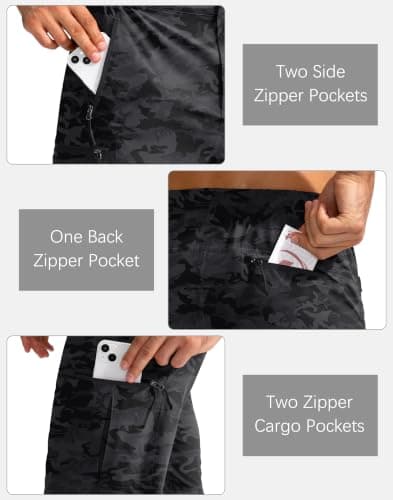 Pudolla Men's Hiking Cargo Shorts 9" Lightweight Outdoor Work Shorts for Men Travel Golf Camping Casual with 5 Zipper Pockets(Black Camo Medium) - Thumbnail 5