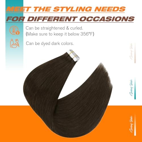 Sunny Hair Human Hair Tape in Extensions Dark Brown Tape in Hair Extensions Human Hair 16 inch Hair Extensions Real Human Hair Tape in Can be Reused 10Pcs 25g - Thumbnail 4