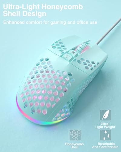 SOLAKAKA SM900 Green Wired Gaming Mouse with Honeycomb Shell,12800 DPI,7 Programmable Buttons,Lightweight Gaming Mice Ergonomic Computer Mouse Gaming for Windows/PC/Mac/Laptop Gamer - Thumbnail 6