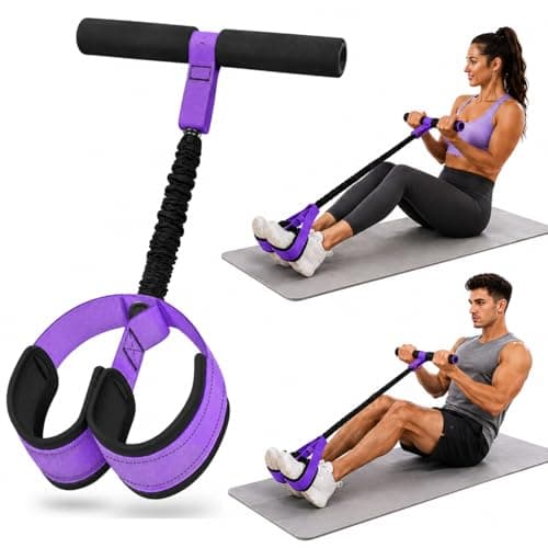 Pedal Resistance Band with Handle, Upgraded 55LBS Pedal Puller Resistance Bands for Abdomen, Waist, Arm, Leg Workout, Portable Sit Up Exercise Equipment for Women, Physical Therapy (Purple)