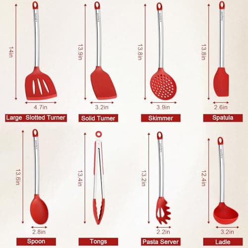 8 PCS Silicone Kitchen Utensils, Vayvnt Large Cooking Utensils Set for Nonstick Cookware, Silicone Spatula Set Includes Spoons and Tongs, Kitchen Essentials for Cooking & Baking, Dishwasher Safe, Red - Thumbnail 2