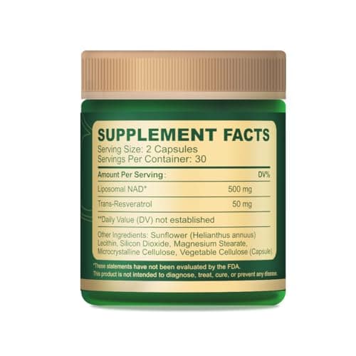 Herbal Bee Liposomal NAD+ Supplement 500 Mg with NAD Trans-resveratrol 50 Mg – Cellular Energy & Mitochondrial Support – Healthy Aging & Antioxidant Support – 60 Capsules (30 Servings) - Thumbnail 2