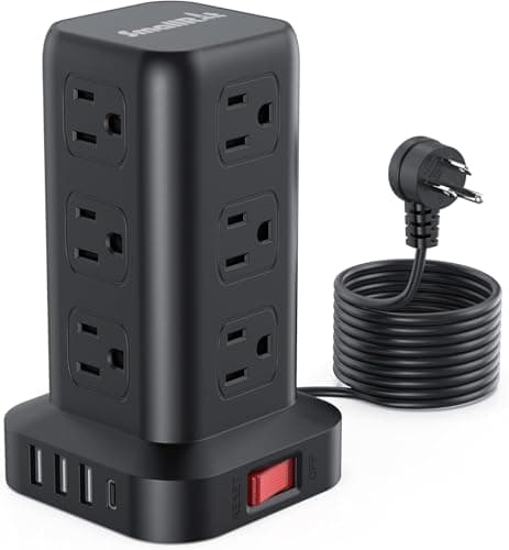Extension Cord with Multiple Outlets, SMALLRT Surge Protector Power Strip Tower, 10FT Outlet Extender with 12 AC Outlets 4 USB, Power Strip with USB Ports for Home Office Dorm Room,Overload Protection - Image 1